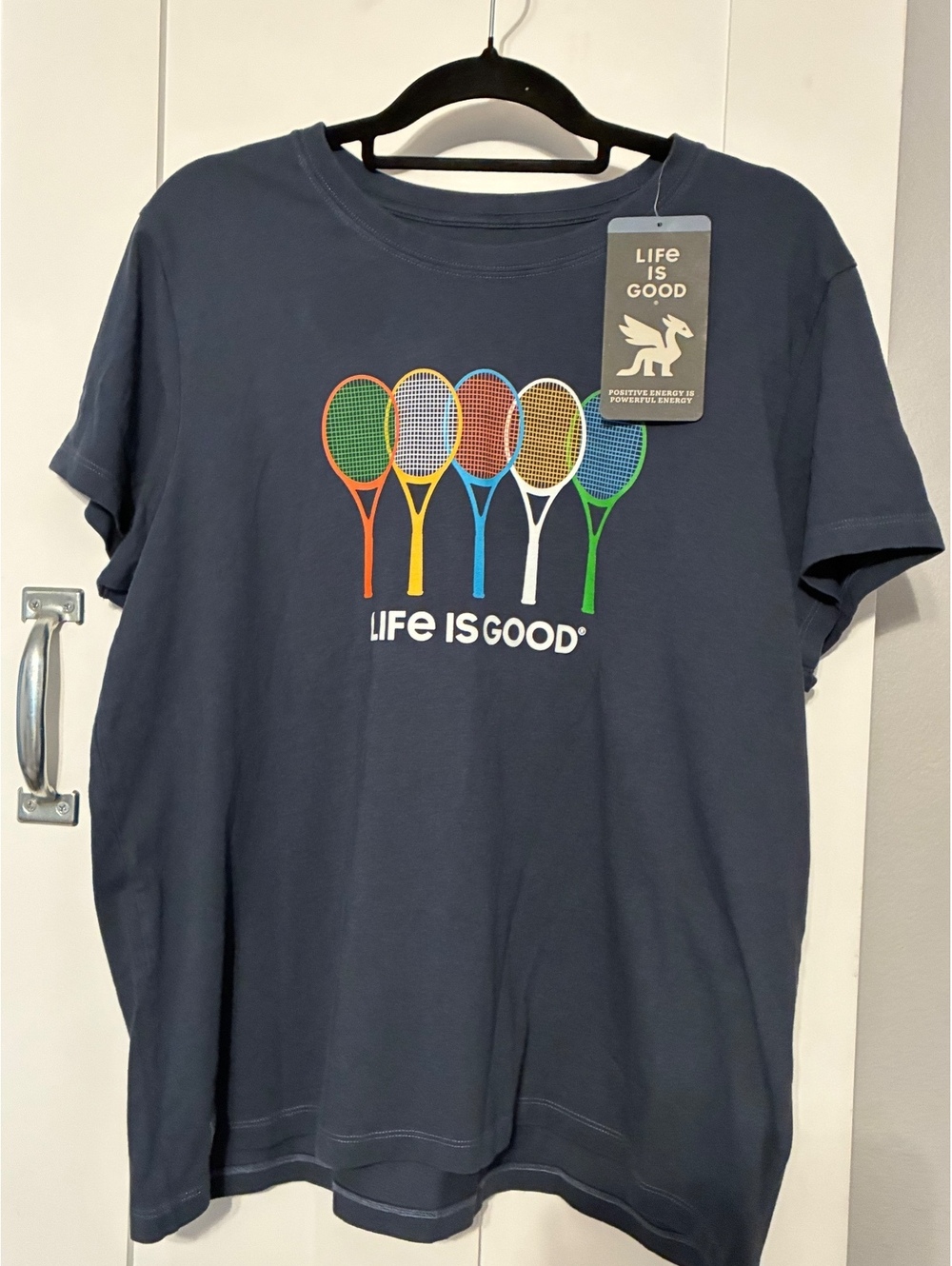 NWT Life is Good Women's XL Crusher Tee Tennis Rackets Graphic Short Sleeve T